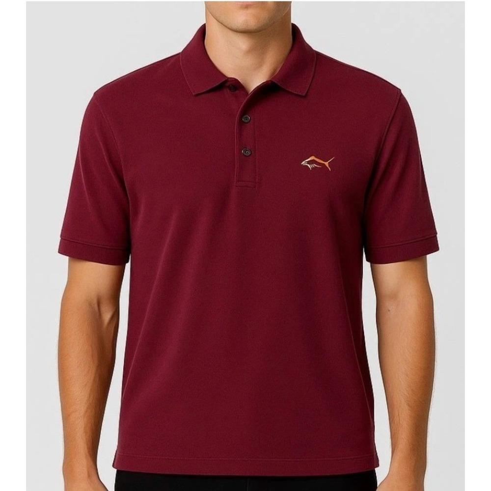 Greg Norman Tasso Elba Play‎ Dry Polo Shirt Large Burgundy Shark Logo Golf Mens